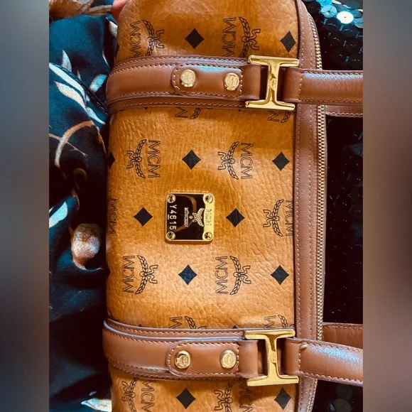 🐣 WAS $415 MCM Visetos Monogram Cognac Barrel Bag - Picture 4 of 13